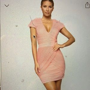 Fashion Nova Shima Ruched Dress (Peach)